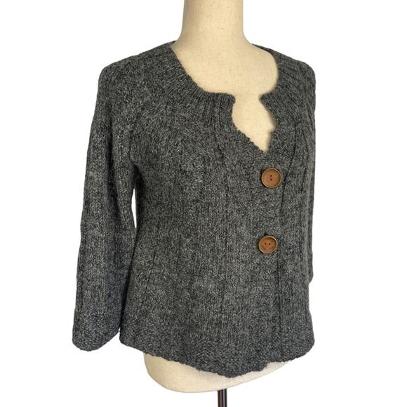 Free People Alpaca Wool Blend Button Front Cardigan Sweater Grey Medium - Picture 2 of 10